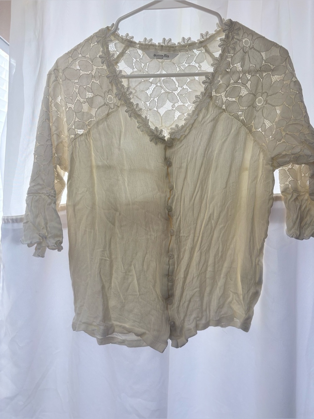 Cream Lace Button-Front Blouse